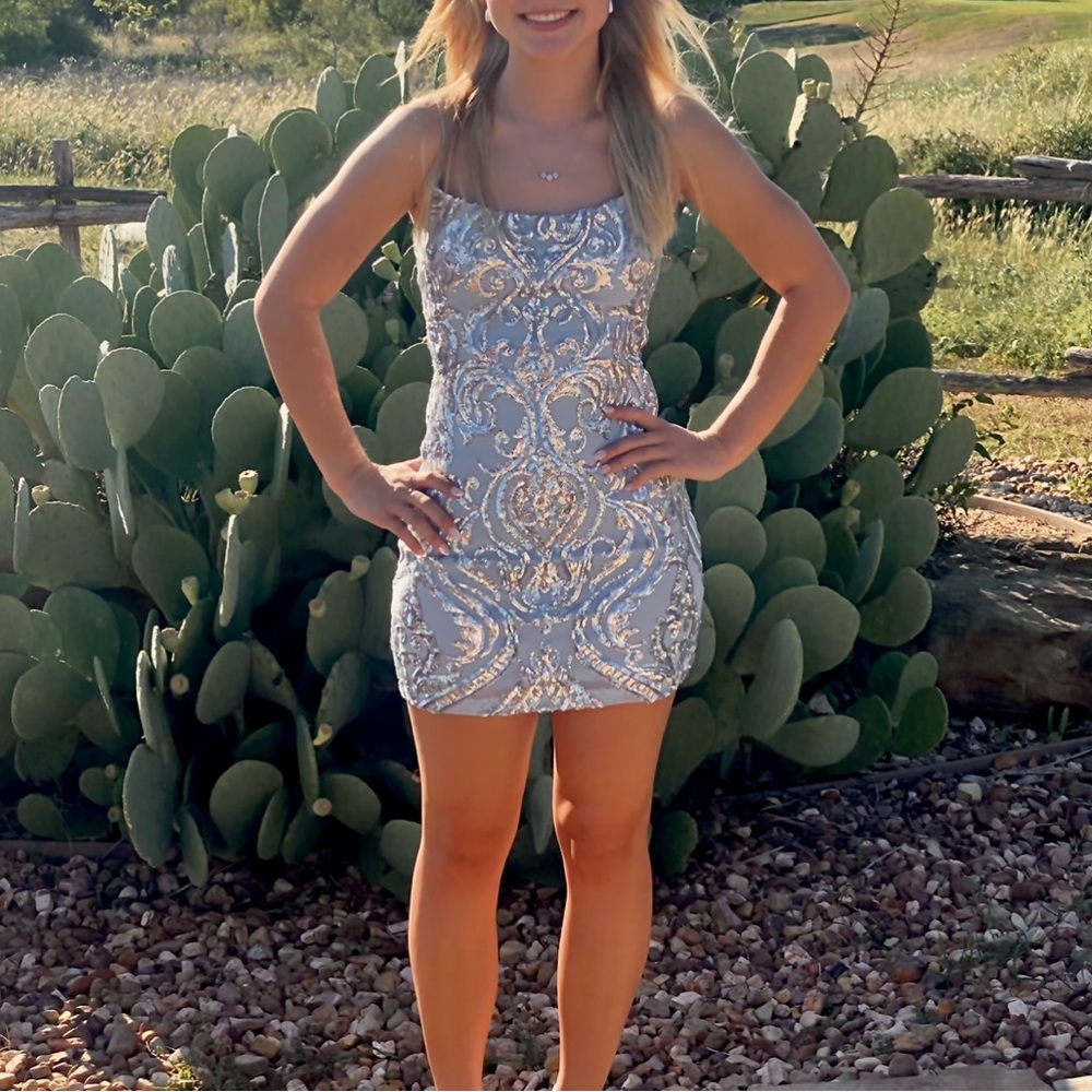 Homecoming dress. Cocktail dress. Gorgeous blue sequins